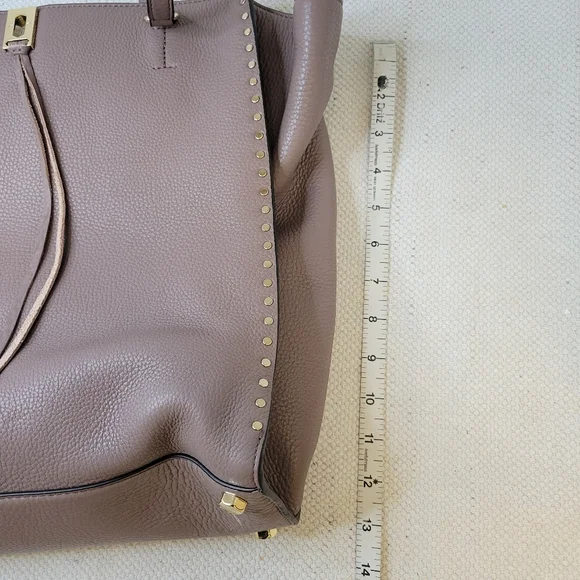 REBECCA MINKOFF DARREN DEEP TAUPE PEBBLED LEATHER STUDDED TOTE SHOULDER BAG - Picture 11 of 14